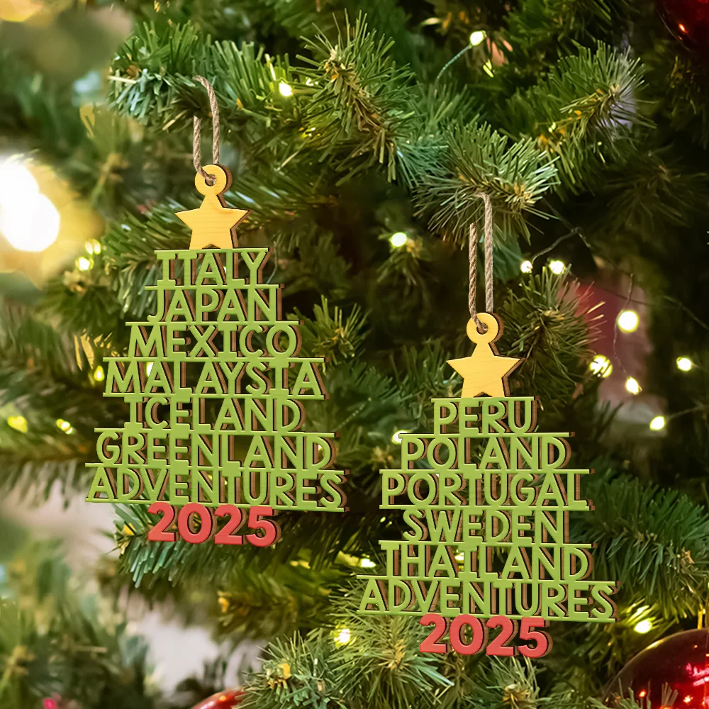 Travel Goal Destination Of The Year Color Version - Personalized Custom Shaped Wooden Ornament - Image 6