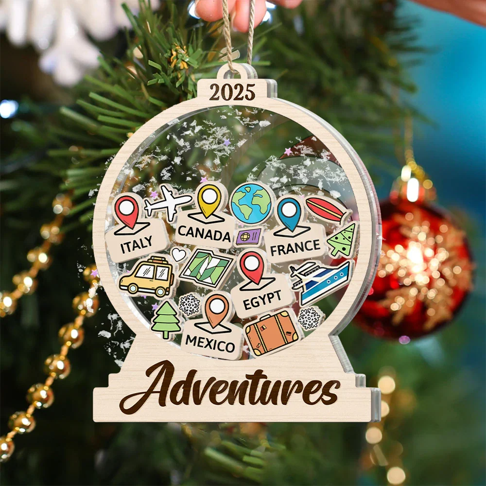 Travel Goal, Destination Of The Year - Personalized 3-Layered Acrylic Shaker Ornament - Image 5