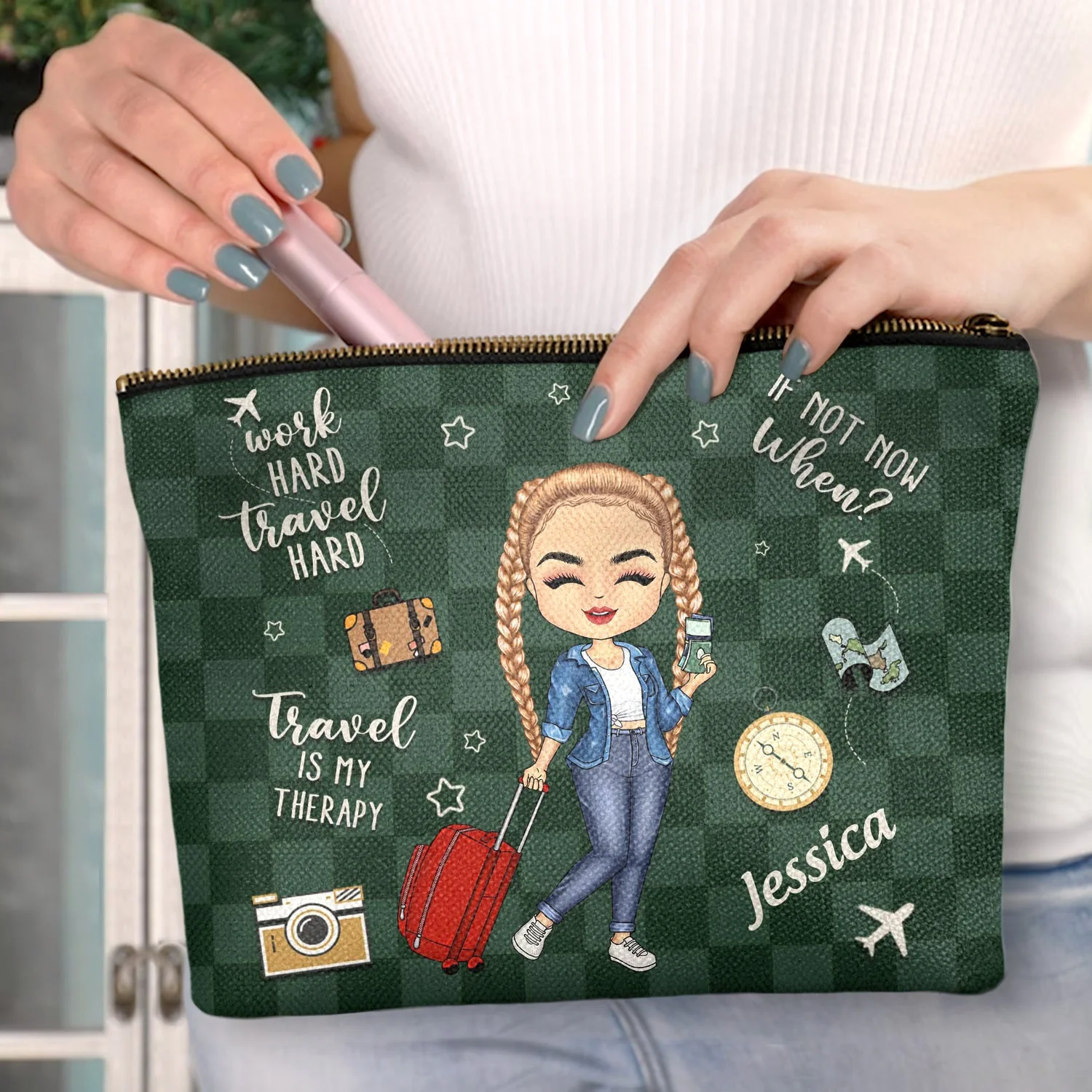 Travel Is My Therapy All My Travel Crap - Gift For Her, Traveling Lovers, Vacation Lovers - Personalized Cosmetic Bag - Image 3