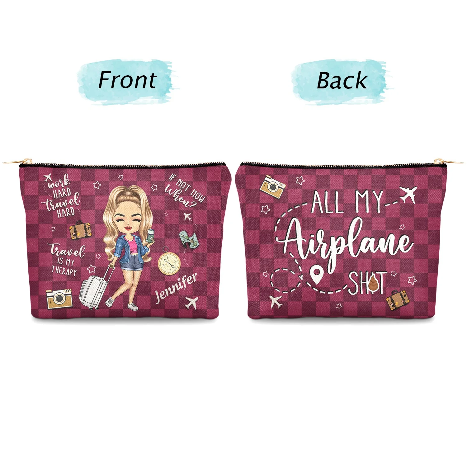 Travel Is My Therapy All My Travel Crap - Gift For Her, Traveling Lovers, Vacation Lovers - Personalized Cosmetic Bag - Image 4