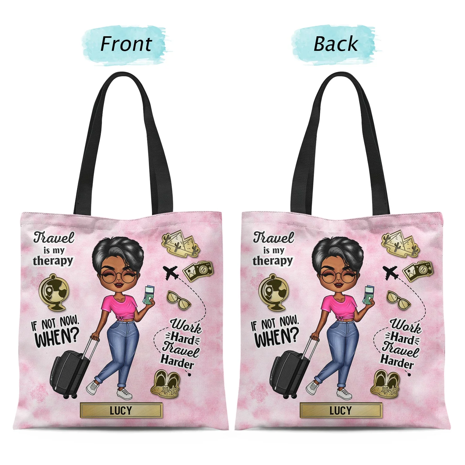 Travel Is My Therapy - Gift For Her, Travel Lovers - Personalized Custom Zippered Canvas Bag - Image 2