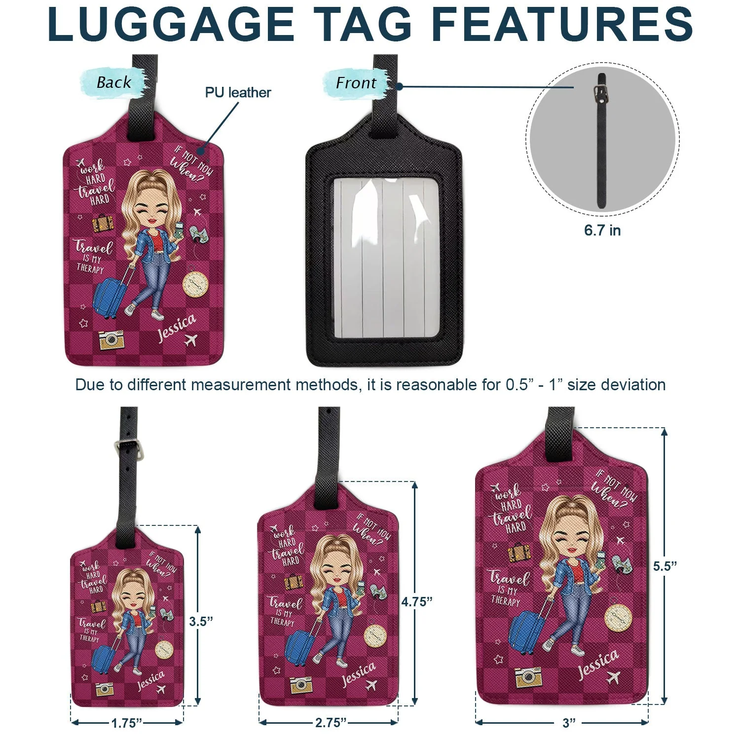 Travel Is My Therapy - Gift For Travelers, Travelling Lovers, Him, Her - Personalized Combo Luggage Cover And Luggage Tag - Image 4