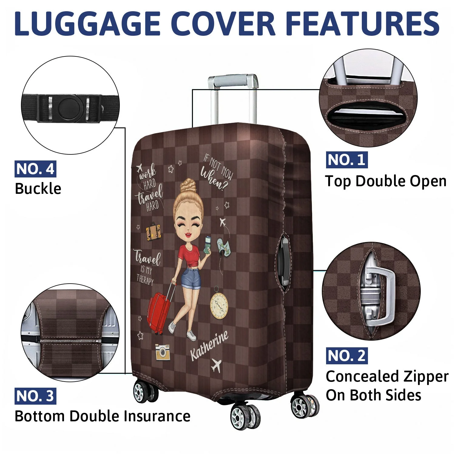 Travel Is My Therapy - Gift For Travellers, Travelling Lovers, Him, Her - Personalized Luggage Cover - Image 4