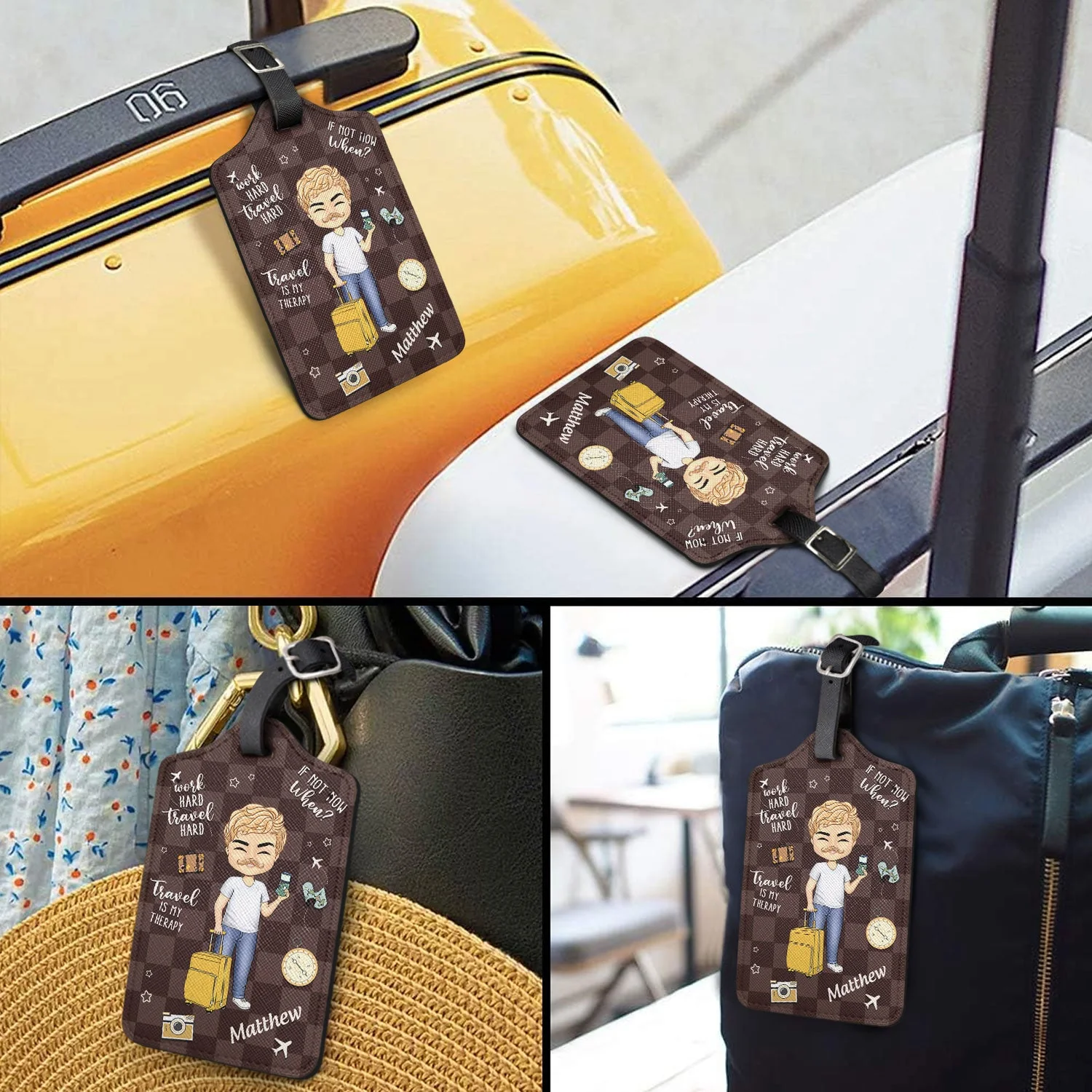 Travel Is My Therapy - Gift For Travellers, Travelling Lovers, Him, Her - Personalized Luggage Tag - Image 3