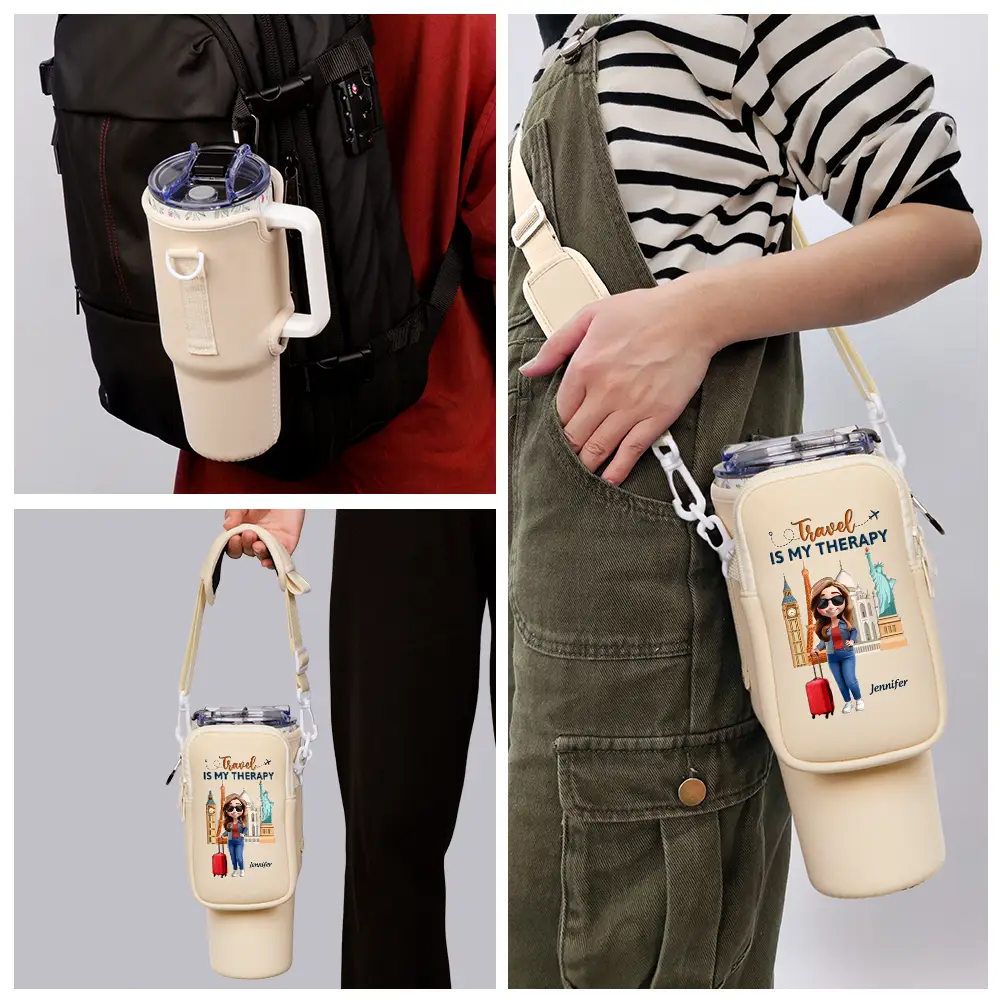 Travel Is My Therapy - Personalized Bottle Carrier Bag - Image 5