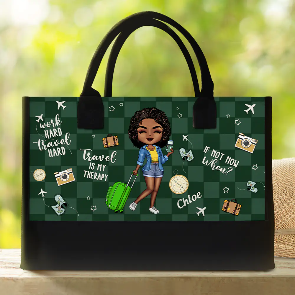 Travel Is My Therapy - Personalized Canvas Tote Bag - Image 2