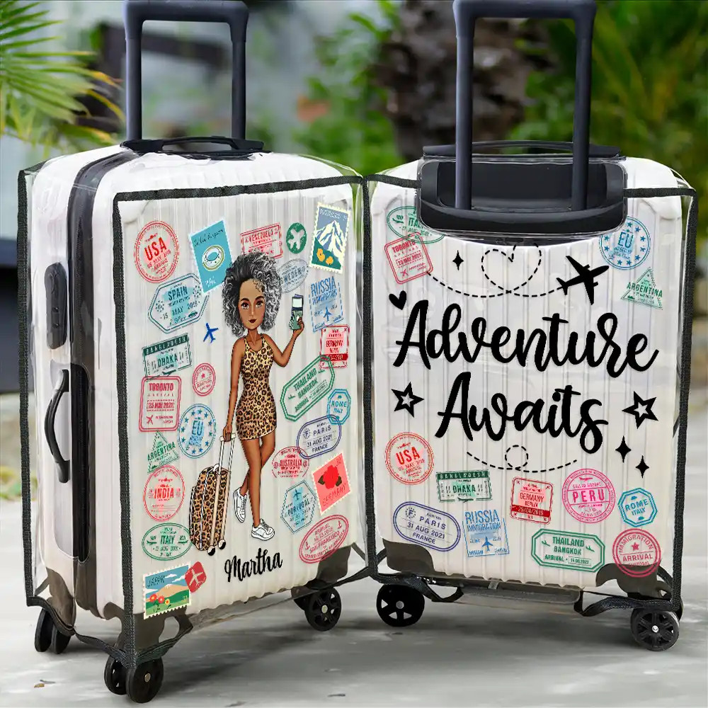Travel Is My Therapy - Personalized Clear Luggage Cover - Image 2