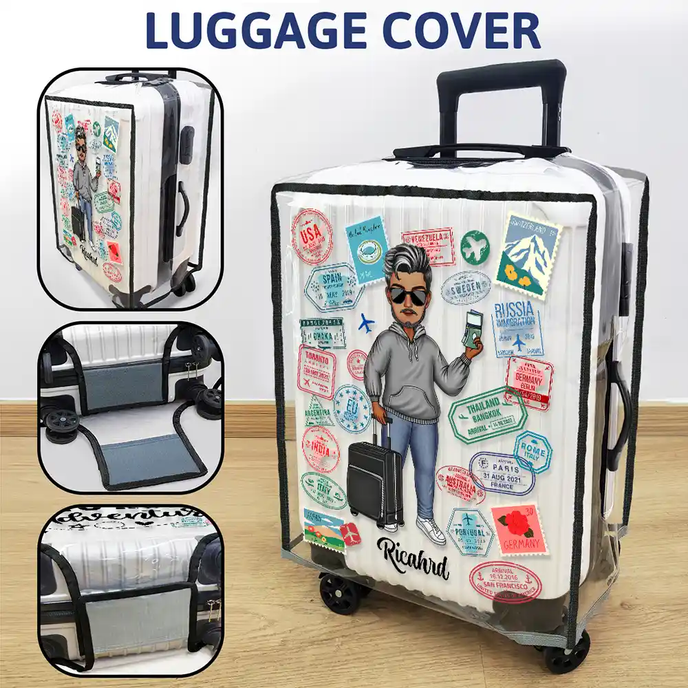 Travel Is My Therapy - Personalized Clear Luggage Cover - Image 3