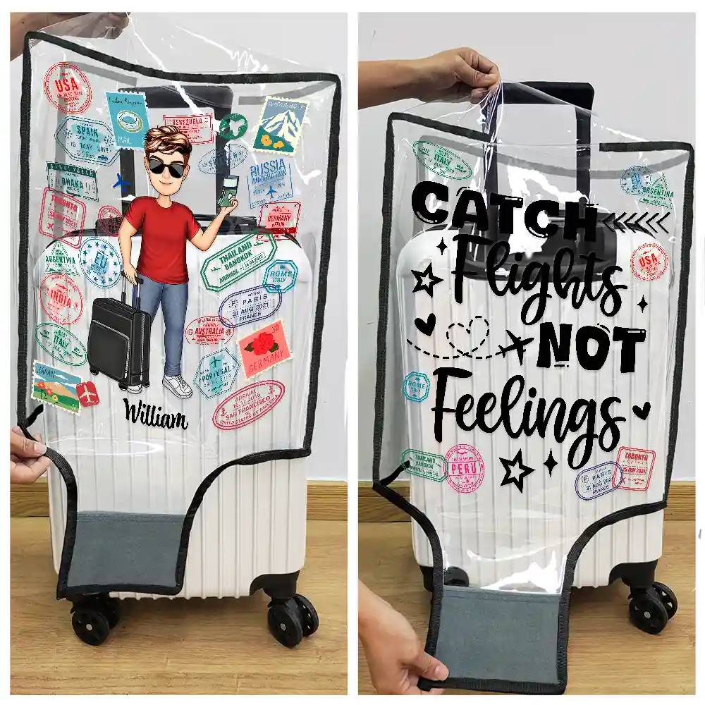 Travel Is My Therapy - Personalized Clear Luggage Cover - Image 5