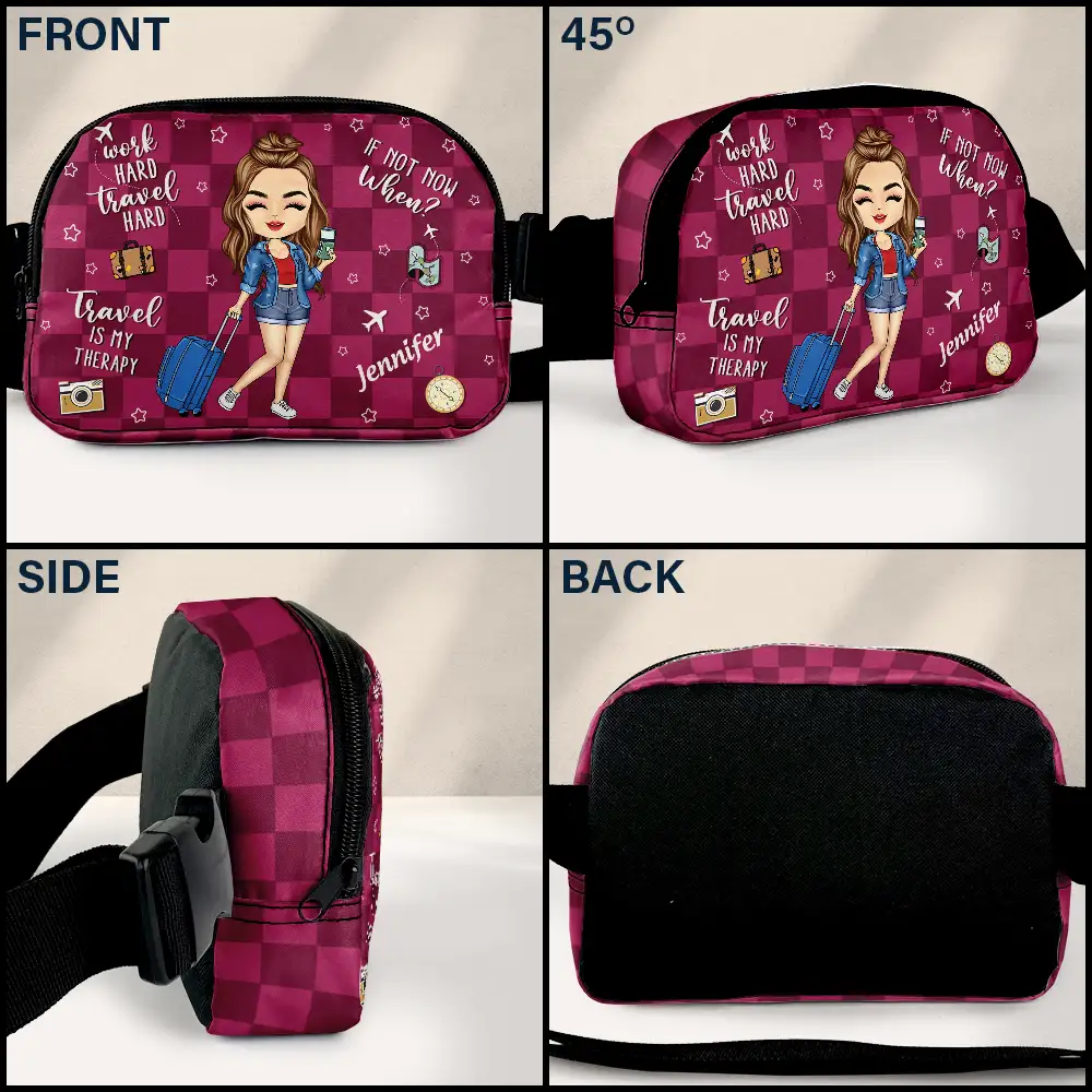 Travel Is My Therapy - Personalized Crossbody Belt Bag - Image 3