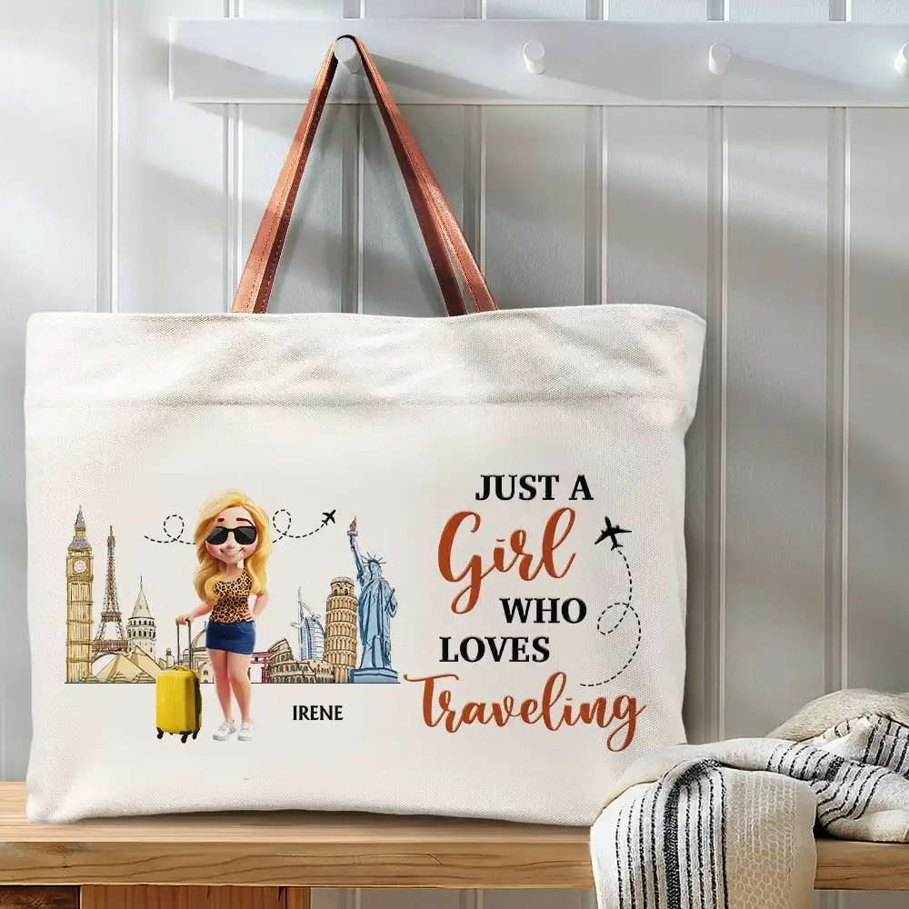 Travel Is My Therapy - Personalized Leather Handle Tote Bag - Image 3
