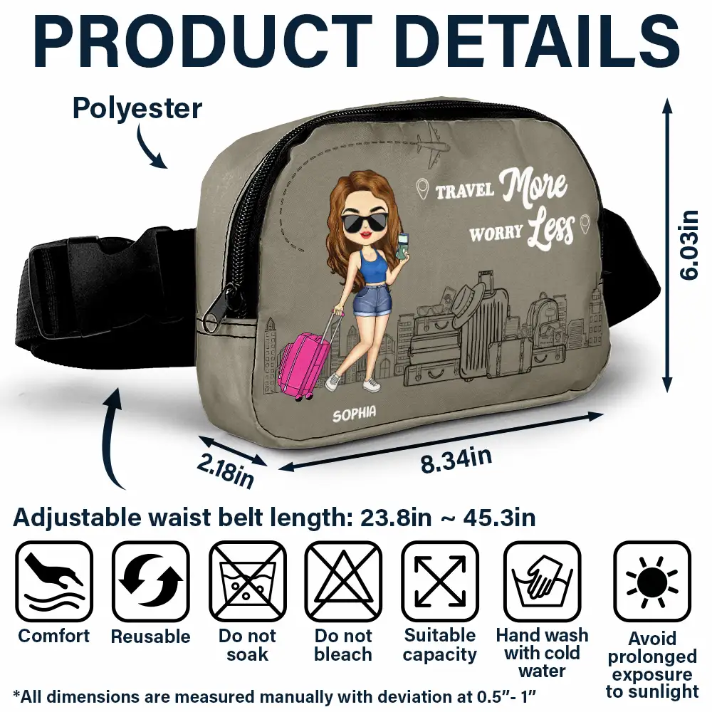 Travel More Worry Less - Personalized Crossbody Belt Bag - Image 6
