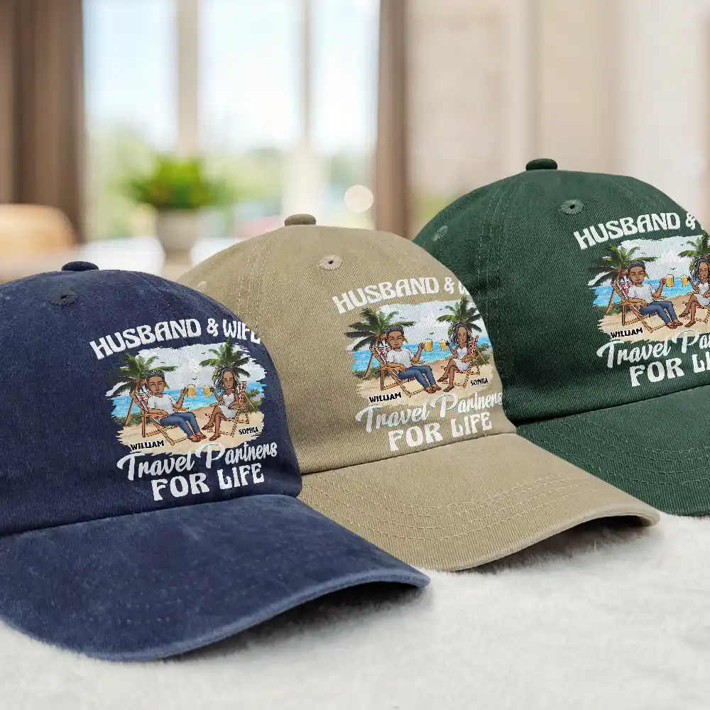 Travel Partners For Life - Personalized Vintage Washed Denim Cap - Image 3