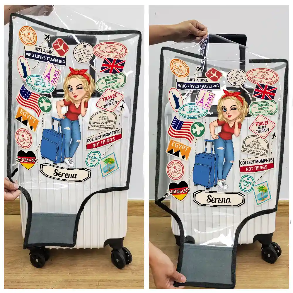 Travel Sticker Just A Girl Who Loves Traveling - Personalized Clear Luggage Cover - Image 5