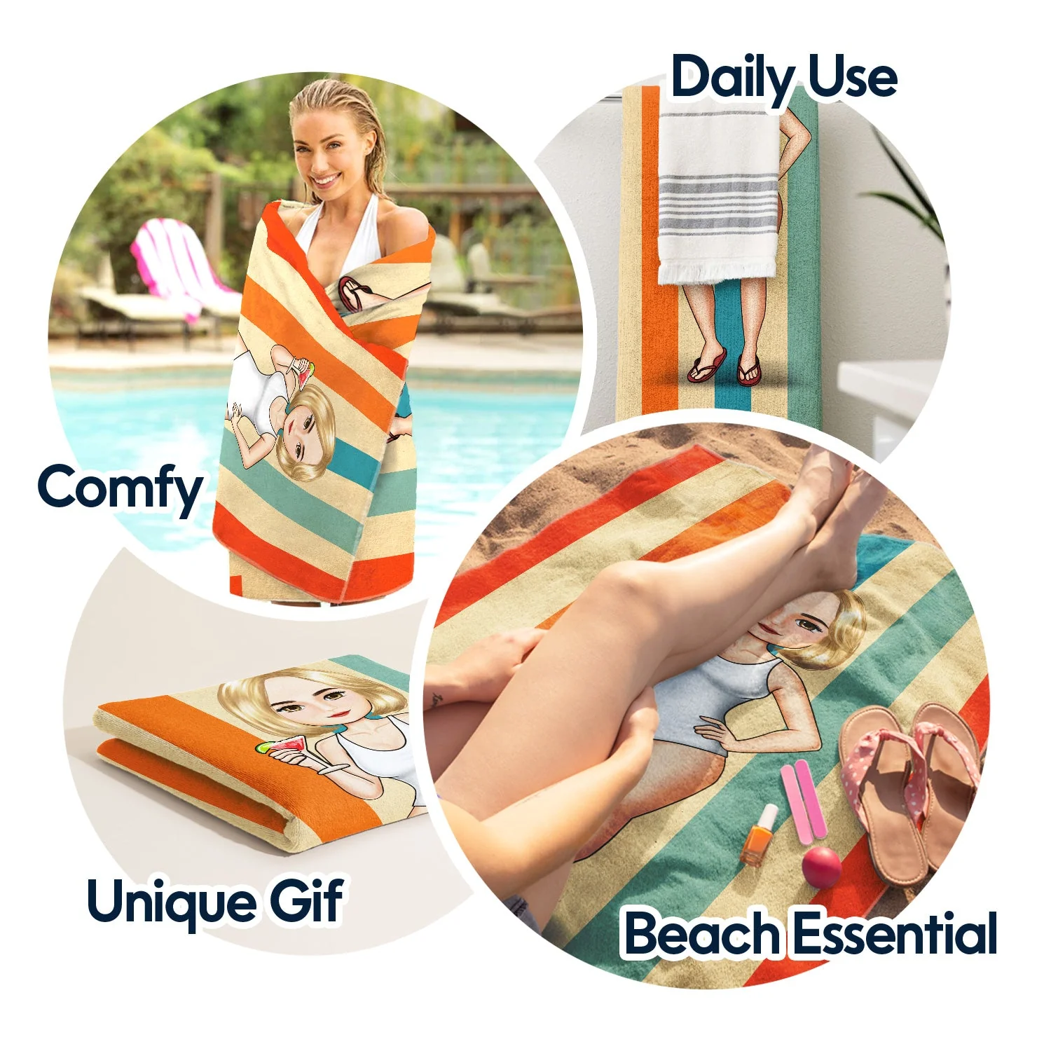 Traveling Beach Poolside Swimming Picnic Vacation - Birthday, Funny Gift For Her, Him, Besties, Family - Personalized Custom Beach Towel - Image 5