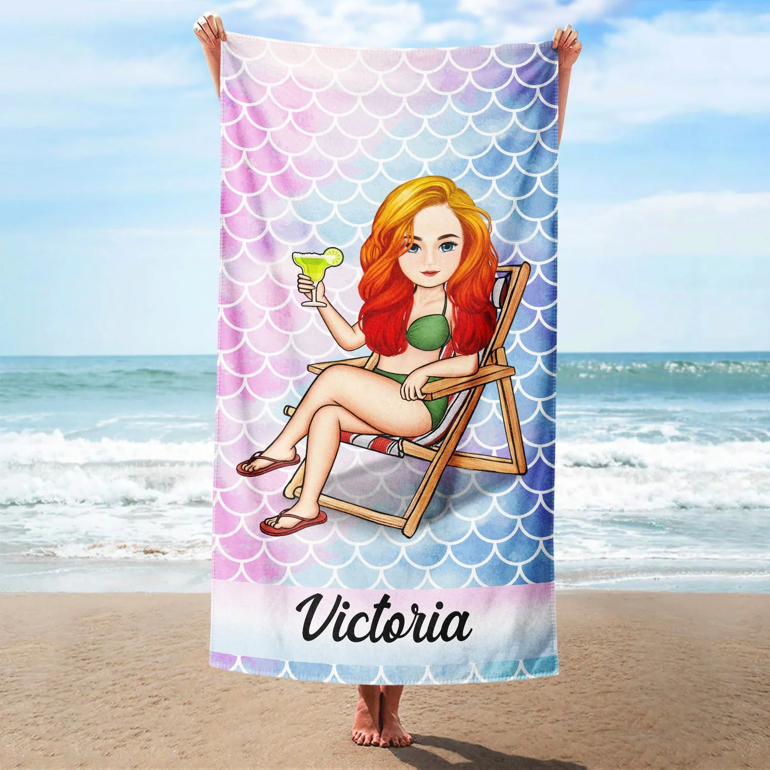 Traveling Beach Poolside Swimming Picnic Vacation Cartoon - Birthday, Funny Gift For Her, Him, Besties, Family - Personalized Custom Beach Towel - Image 2