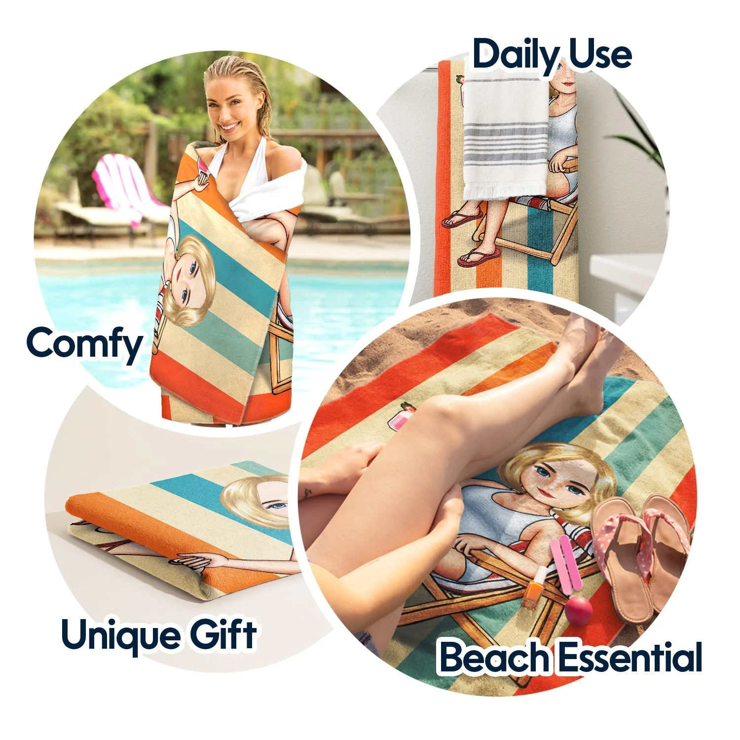 Traveling Beach Poolside Swimming Picnic Vacation Cartoon - Birthday, Funny Gift For Her, Him, Besties, Family - Personalized Custom Beach Towel - Image 5