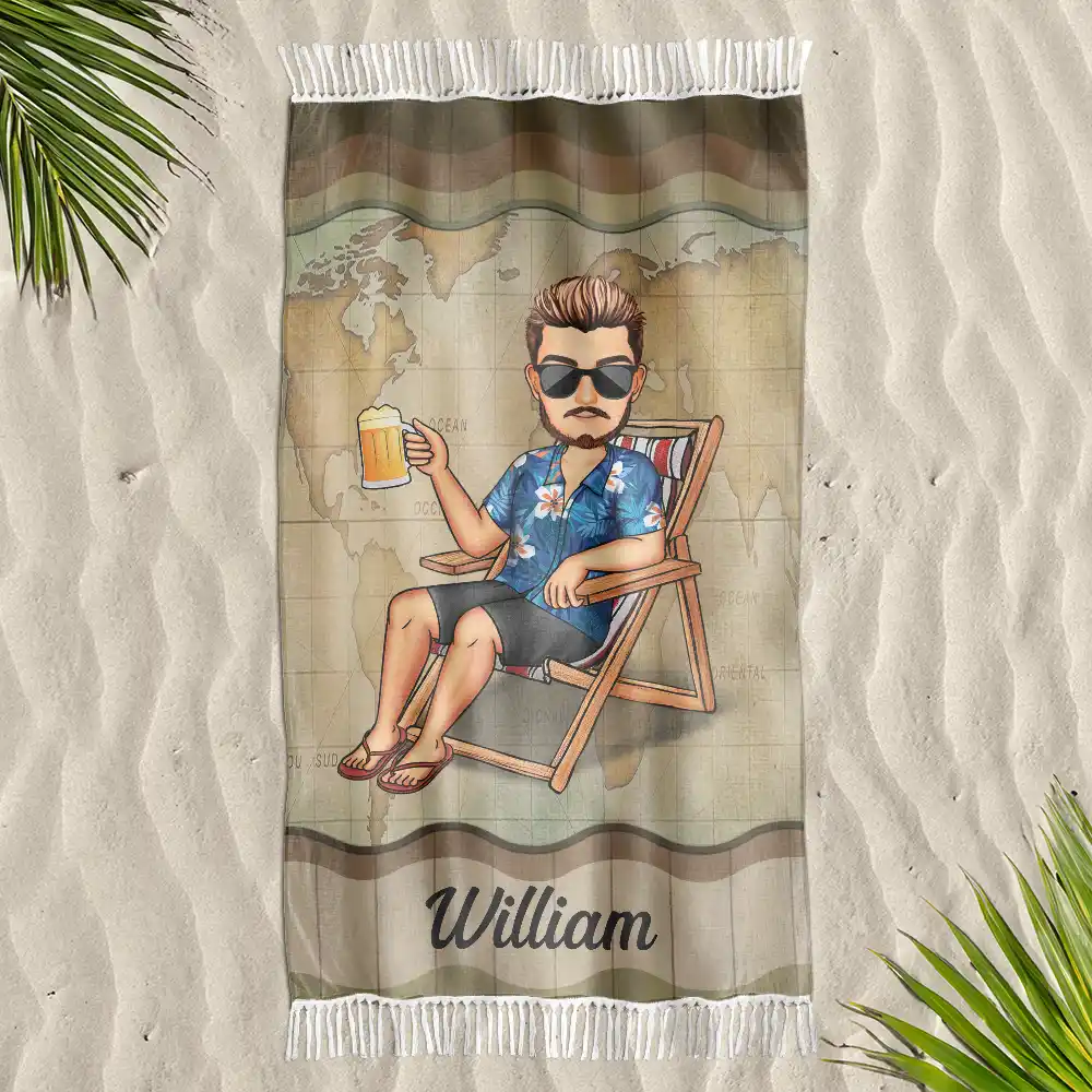 Traveling Beach Poolside Swimming Picnic Vacation Retro - Personalized Turkish Beach Towel - Image 2