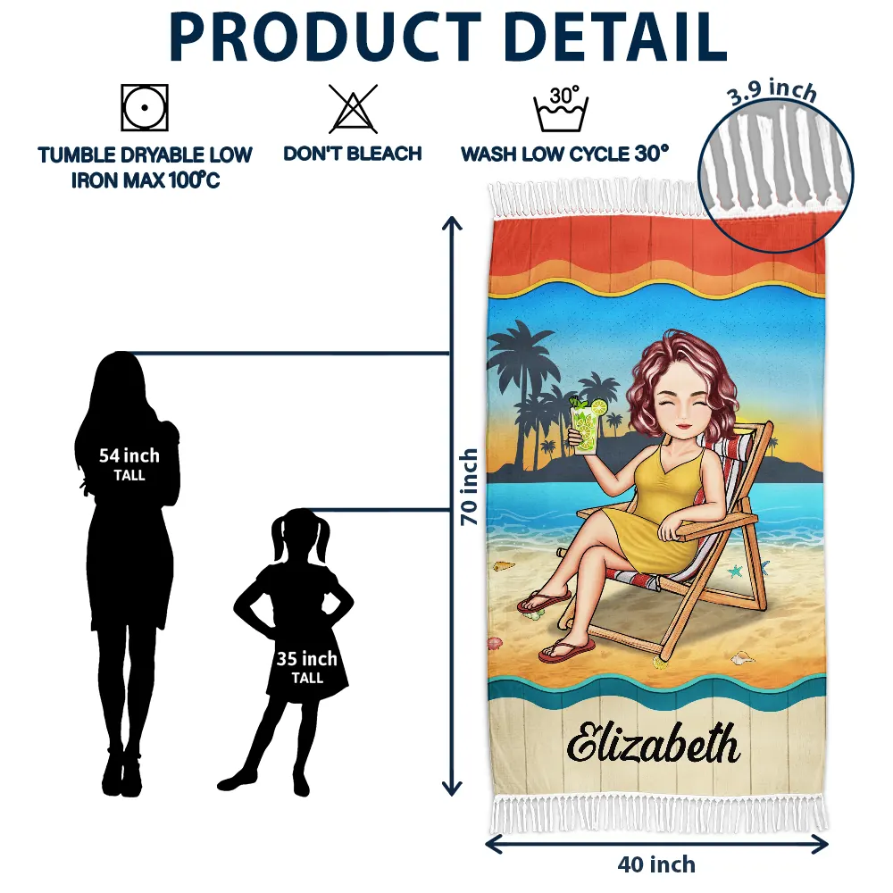 Traveling Beach Poolside Swimming Picnic Vacation Retro - Personalized Turkish Beach Towel - Image 5