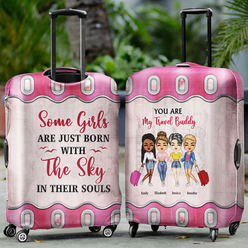 Traveling Best Friends Catch Flights Not Feelings - Gift For BFF, Sisters - Personalized Custom Luggage Cover - Image 2