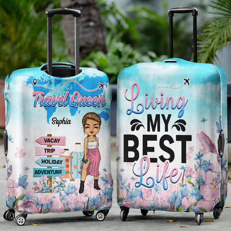Traveling Chibi Girl Living My Best Life - Personalized Custom Luggage Cover - Image 2