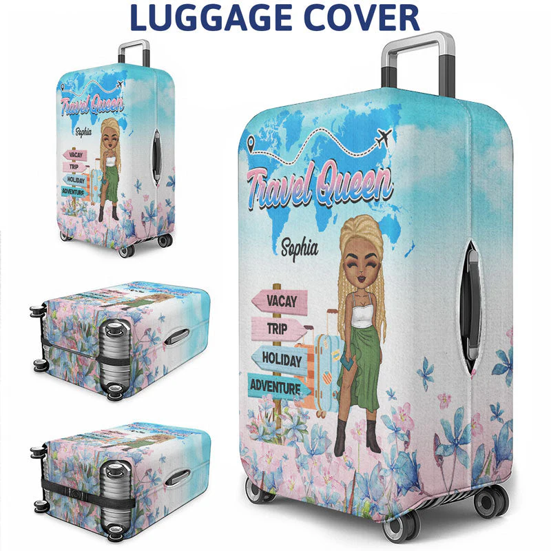 Traveling Chibi Girl Living My Best Life - Personalized Custom Luggage Cover - Image 3