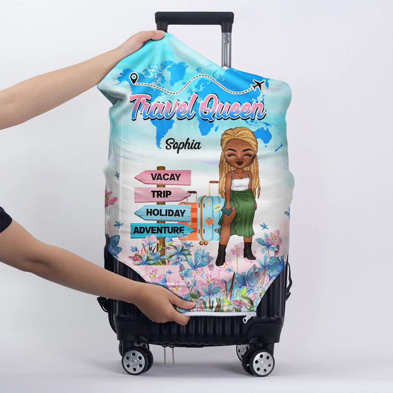 Traveling Chibi Girl Living My Best Life - Personalized Custom Luggage Cover - Image 4