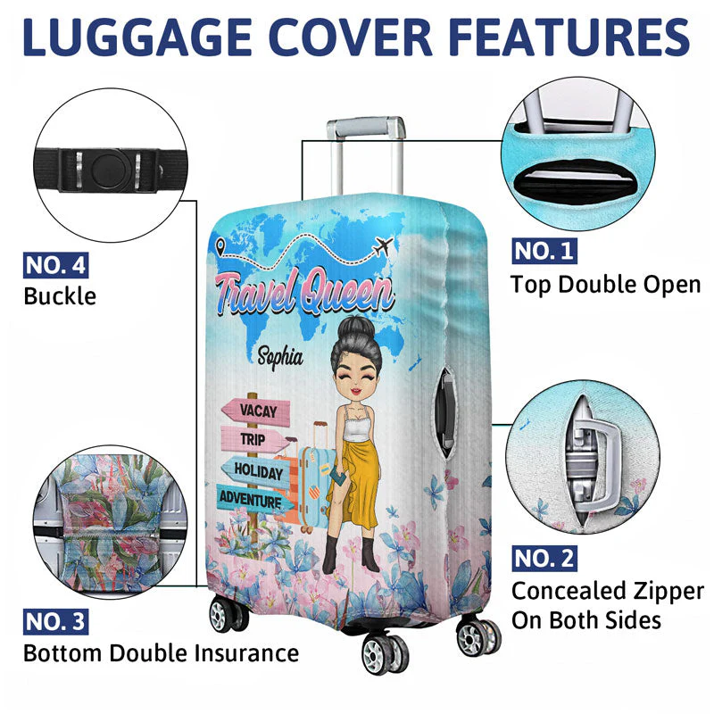 Traveling Chibi Girl Living My Best Life - Personalized Custom Luggage Cover - Image 5