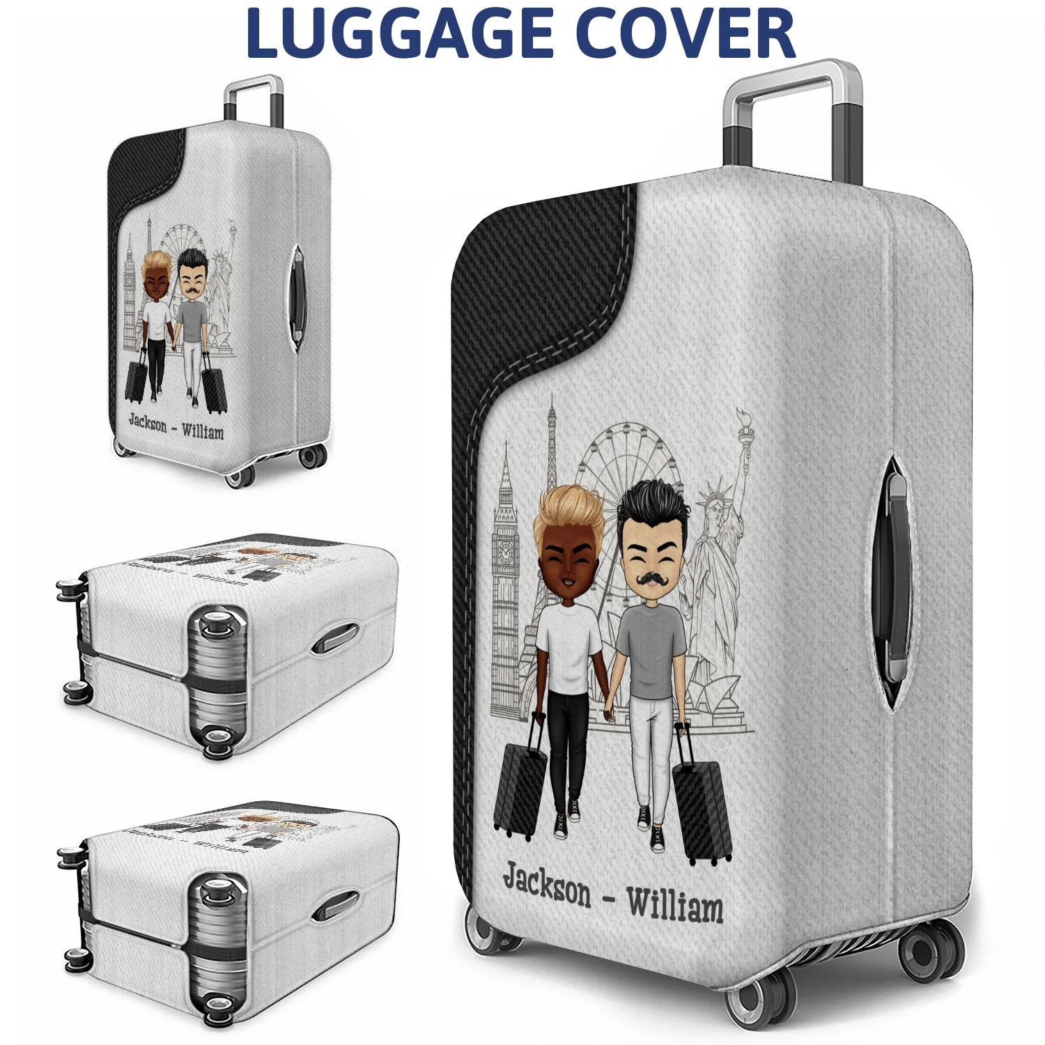Traveling Couple Hold My Hand & I Go Anywhere - Gift For Couples - Personalized Custom Luggage Cover - Image 3