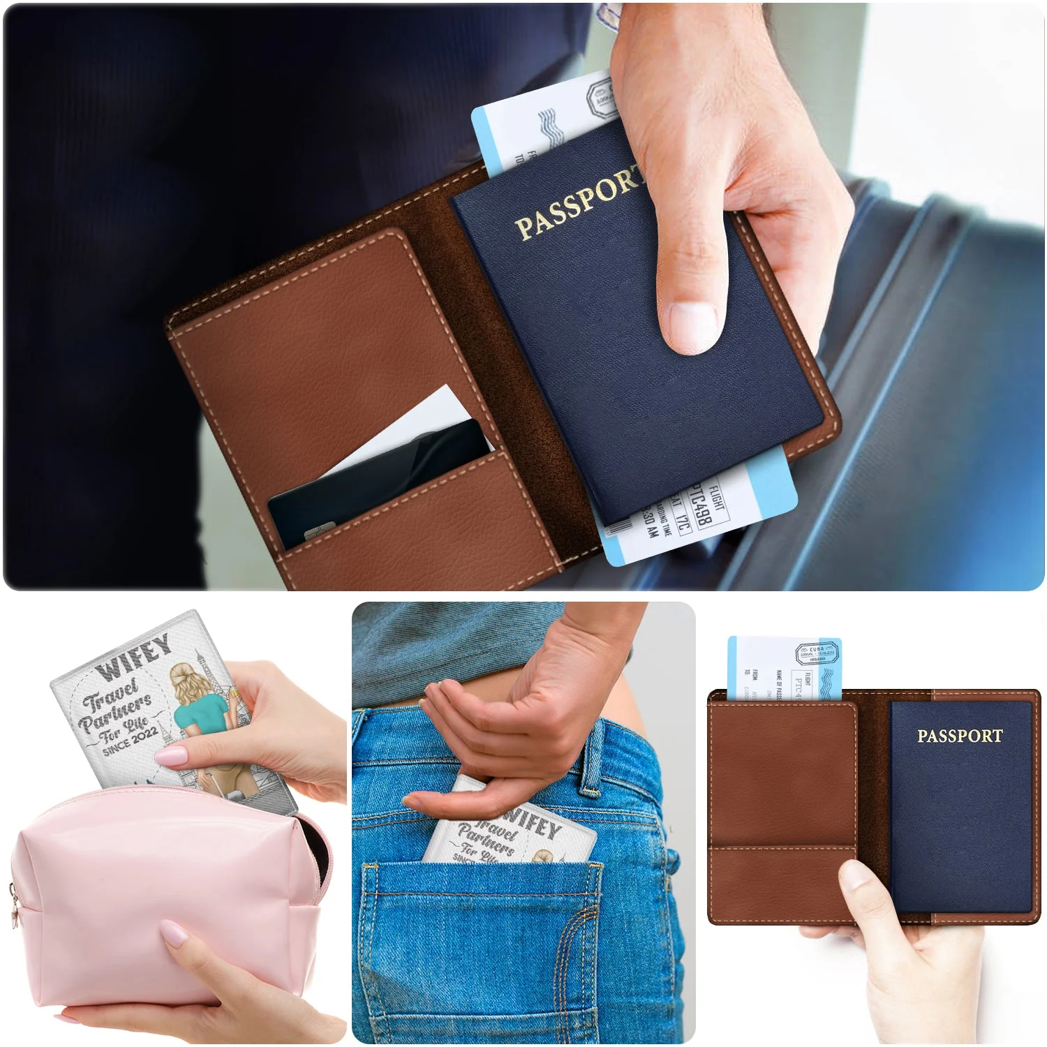 Traveling Couple Hubby & Wifey Travel Partners For Life - Gift For Couples, Traveling Gift - Personalized Passport Cover, Passport Holder - Image 5