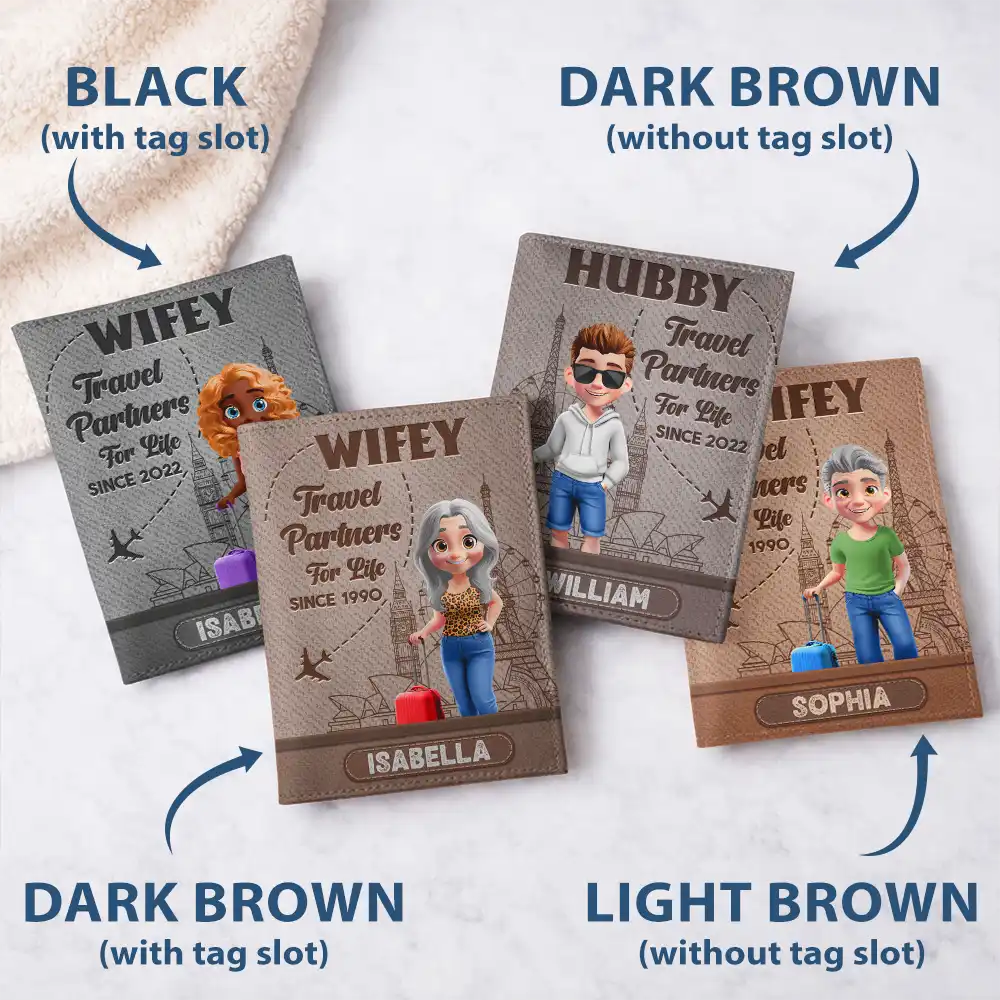 Traveling Couple Hubby & Wifey Travel Partners For Life - Personalized Combo 2 Leather Passport Holders - Image 2
