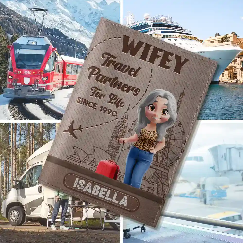 Traveling Couple Hubby & Wifey Travel Partners For Life - Personalized Combo 2 Leather Passport Holders - Image 6