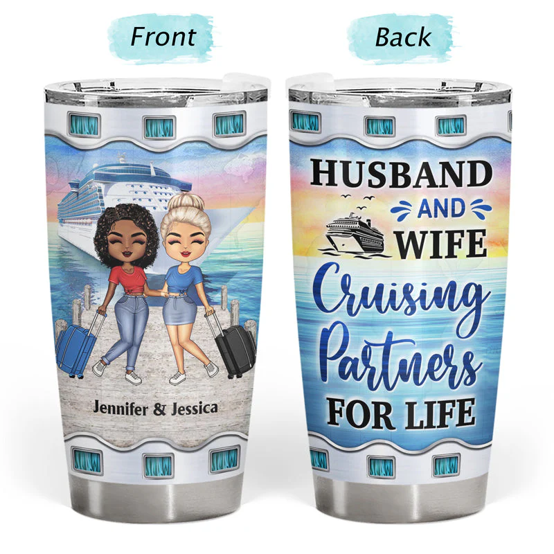 Traveling Couple Husband And Wife Cruising Partners For Life - Gift For Couples - Personalized Custom Tumbler - Image 3