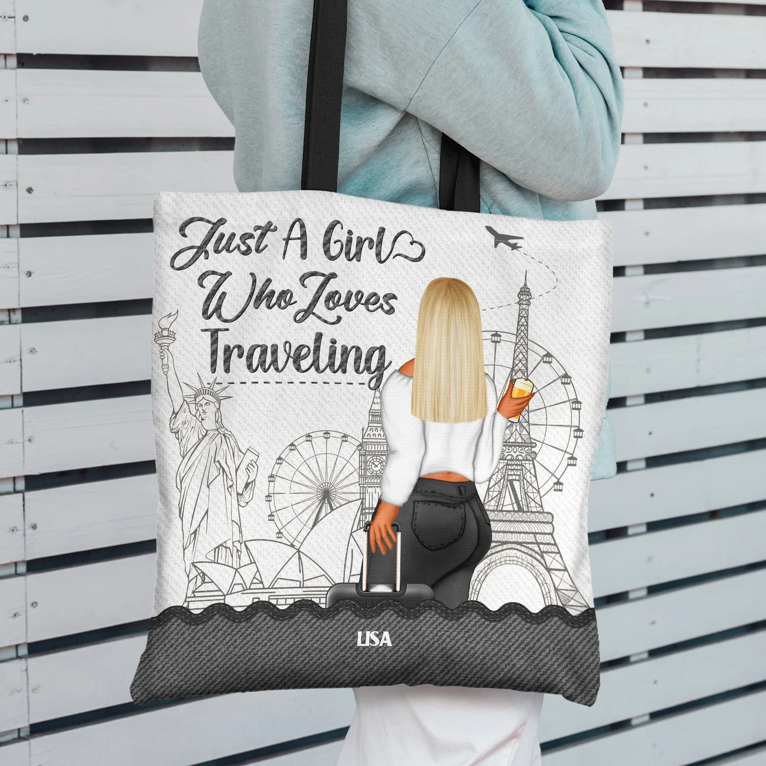 Traveling Just A Girl Who Loves Traveling - Gift For Women - Personalized Zippered Canvas Bag - Image 3