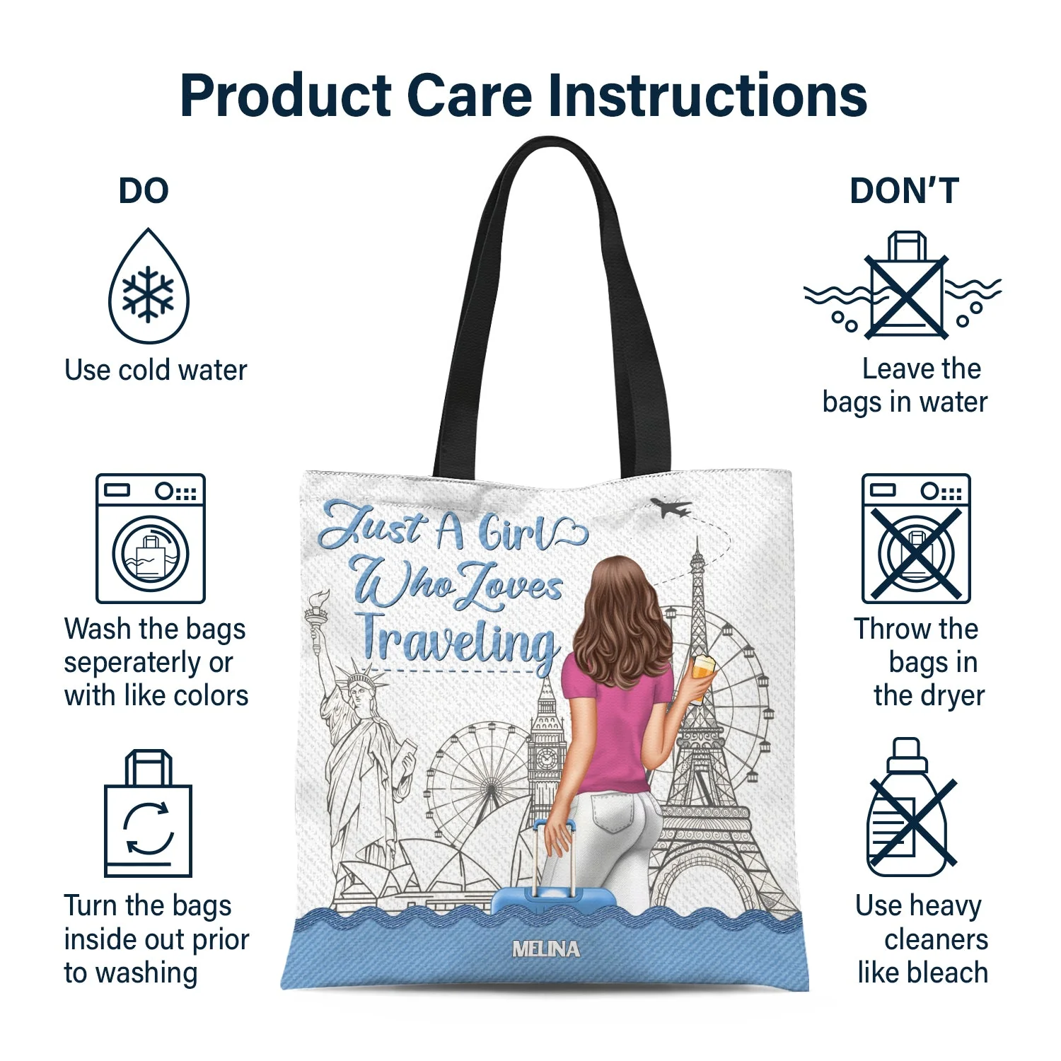 Traveling Just A Girl Who Loves Traveling - Gift For Women - Personalized Zippered Canvas Bag - Image 7