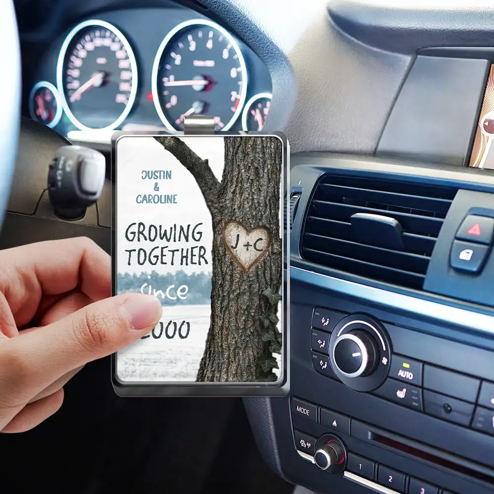 Tree Heart Carved Effect Couple Growing Together Since - Personalized Custom Shaped Acrylic Car Visor Clip - Image 3
