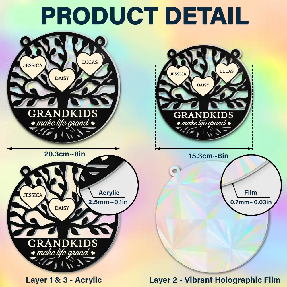 Tree Of Heart Grandkids Make Life Grand - Personalized Window Hanging Rainbow Suncatcher - Image 6