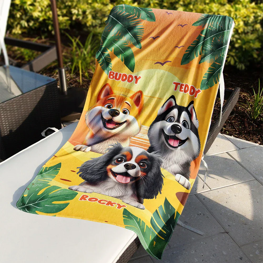 Tropical Dogs Make Life Better - Personalized Beach Towel - Image 3