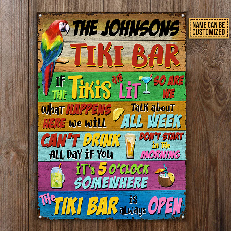 Tropical Parrot Tiki Bar Is Always Open Custom Classic Metal Signs, Tiki Lounge Decor, Parrot Lounge Decor, Tropical Tiki Decor - Image 3