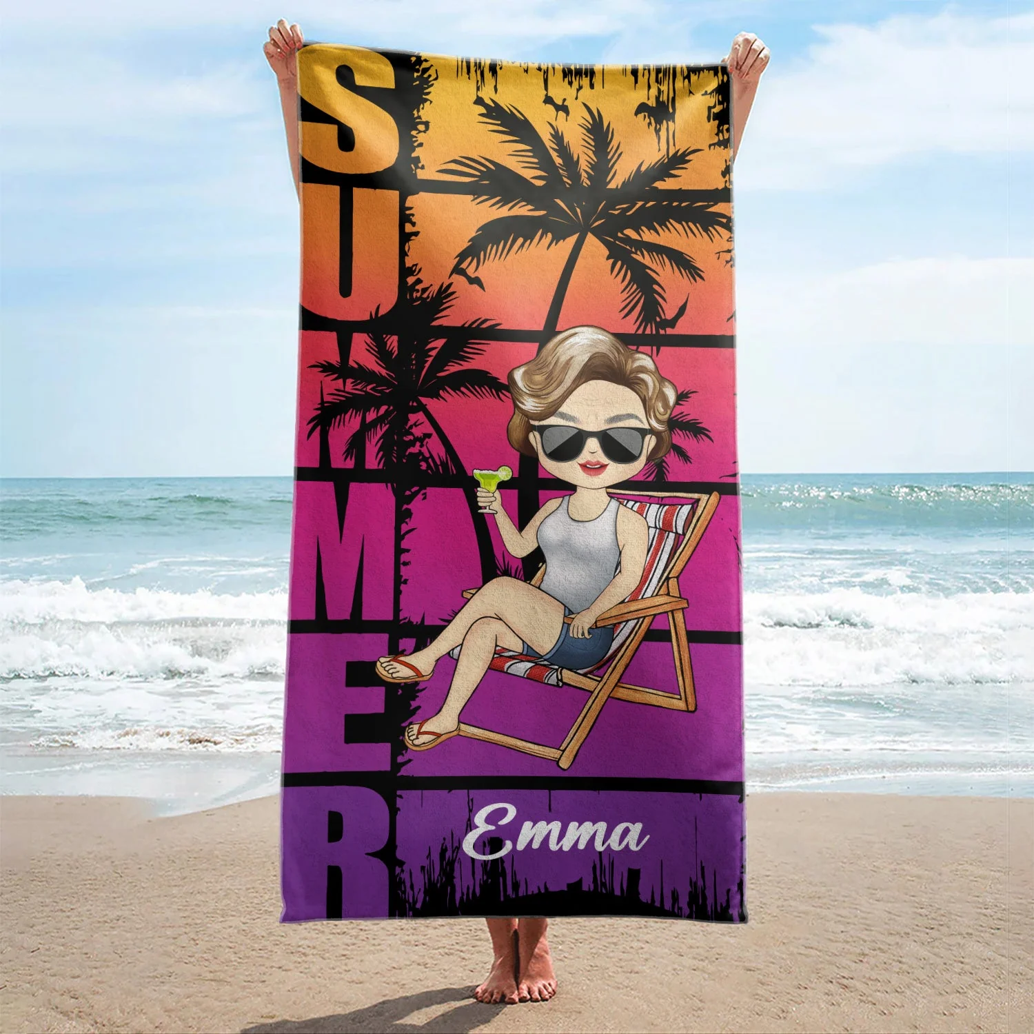 Tropical Sea Ocean Beach Pool Summer Vacation - Birthday Gift For Him, Her, Yourself, Girlfriend, Boyfriend, BFF Best Friends, Traveling Lovers - Personalized Custom Beach Towel - Image 2