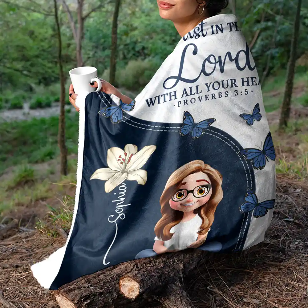 Trust In The Lord With Birth Month Flower - Personalized Fleece Blanket, Sherpa Blanket - Image 5