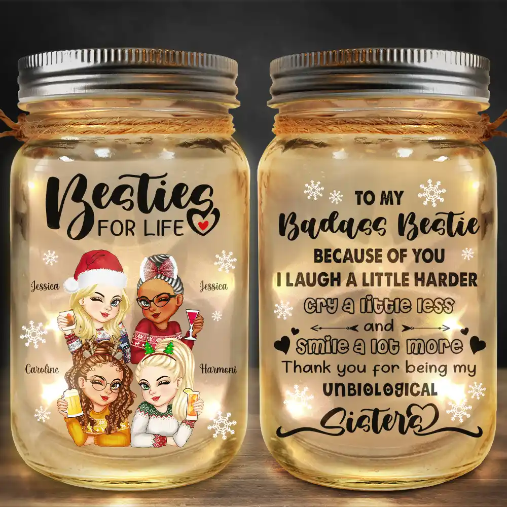 Turban Besties For Life Because Of You I Laugh A Little Harder - Personalized Mason Jar Light - Image 2