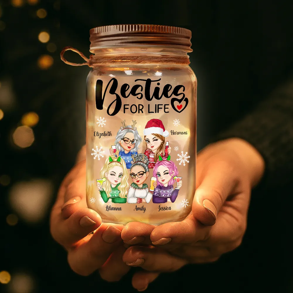 Turban Besties For Life Because Of You I Laugh A Little Harder - Personalized Mason Jar Light - Image 3