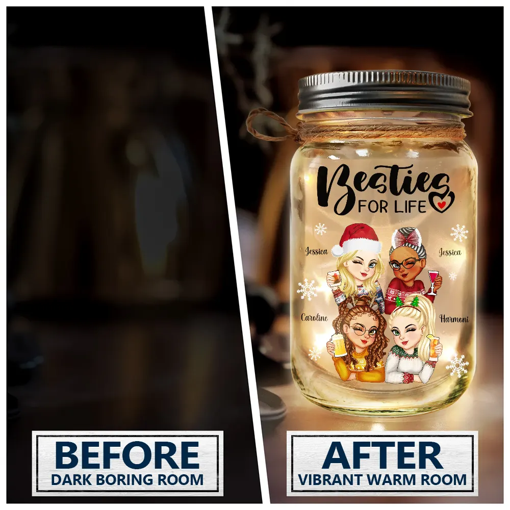Turban Besties For Life Because Of You I Laugh A Little Harder - Personalized Mason Jar Light - Image 4