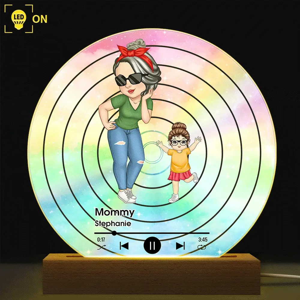 Turban Grandma Decorative Vinyl Record With Grandkids - Personalized 3D Led Light Wooden Base - Image 2