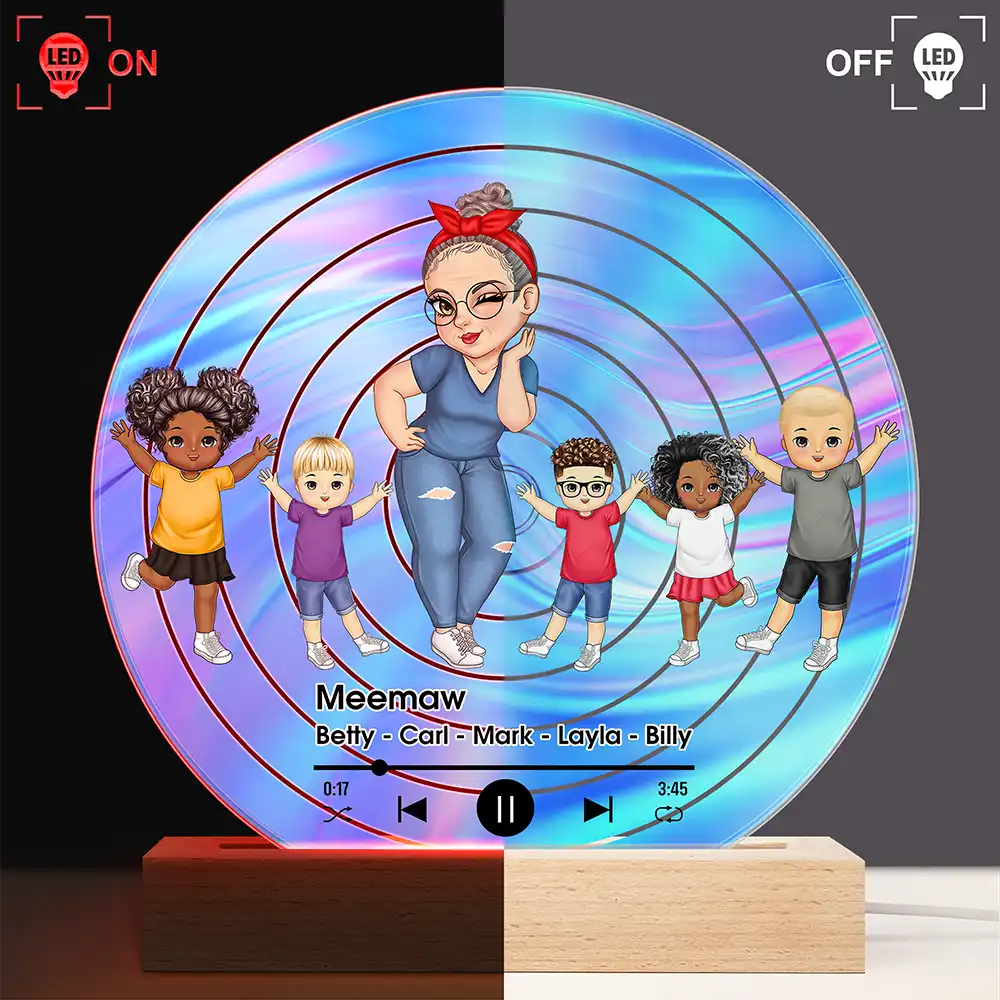 Turban Grandma Decorative Vinyl Record With Grandkids - Personalized 3D Led Light Wooden Base - Image 3