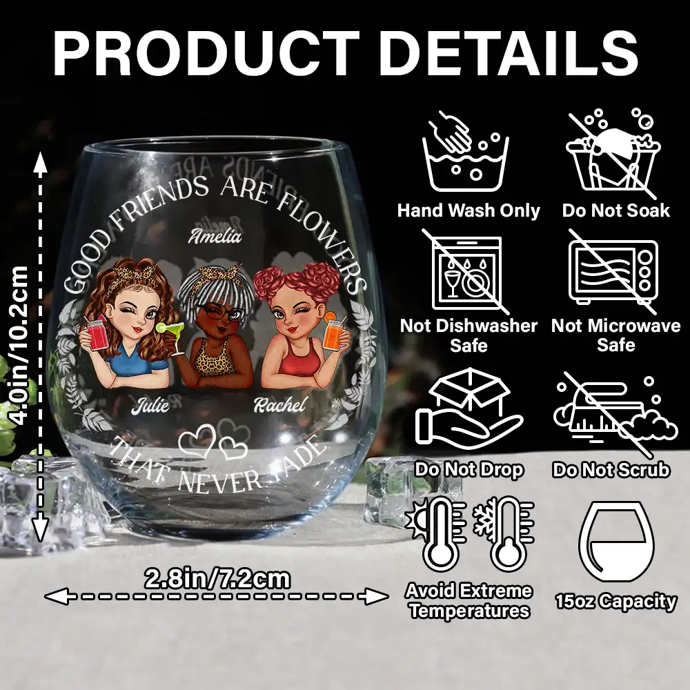 Turban Women Grow An Old Friend Bestie - Personalized Stemless Wine Glass - Image 5