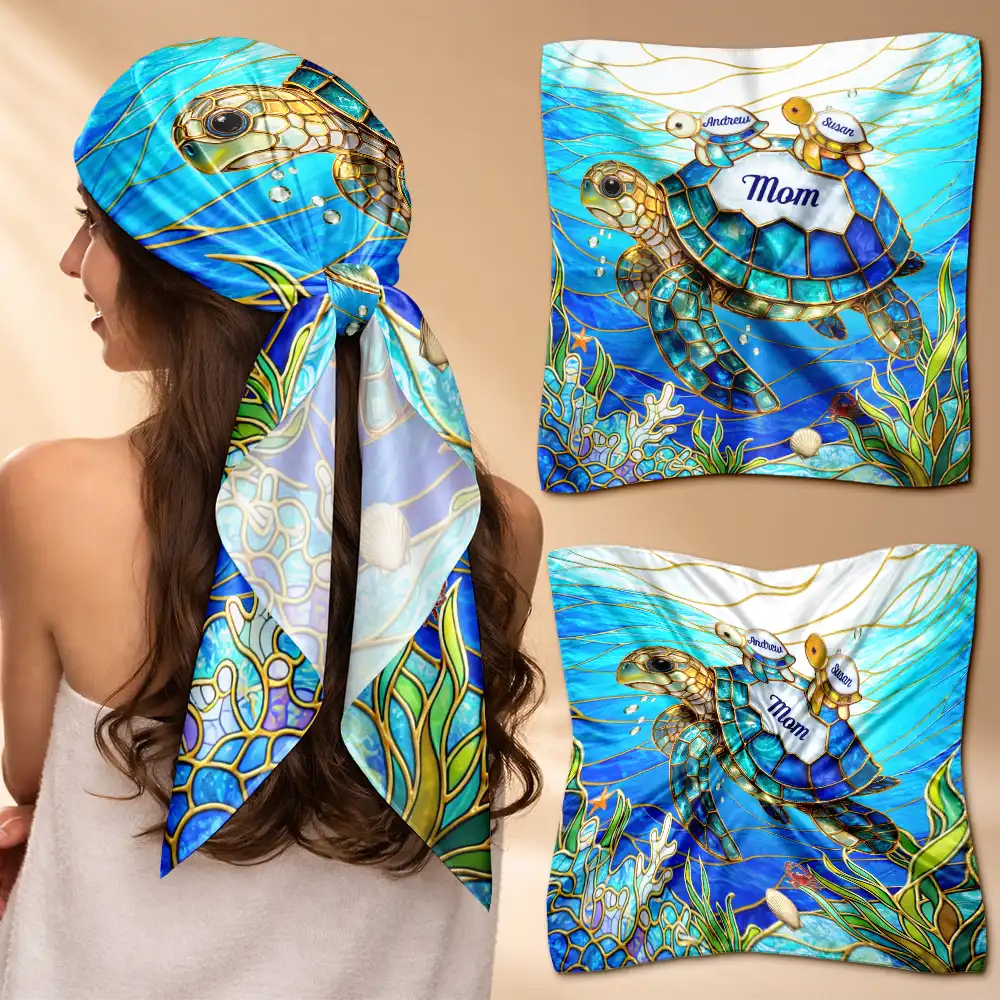 Turtle Silky Satin Effect Mom Grandma - Personalized Scarf - Image 2