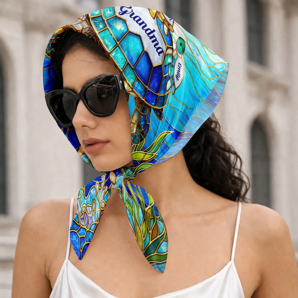 Turtle Silky Satin Effect Mom Grandma - Personalized Scarf - Image 3