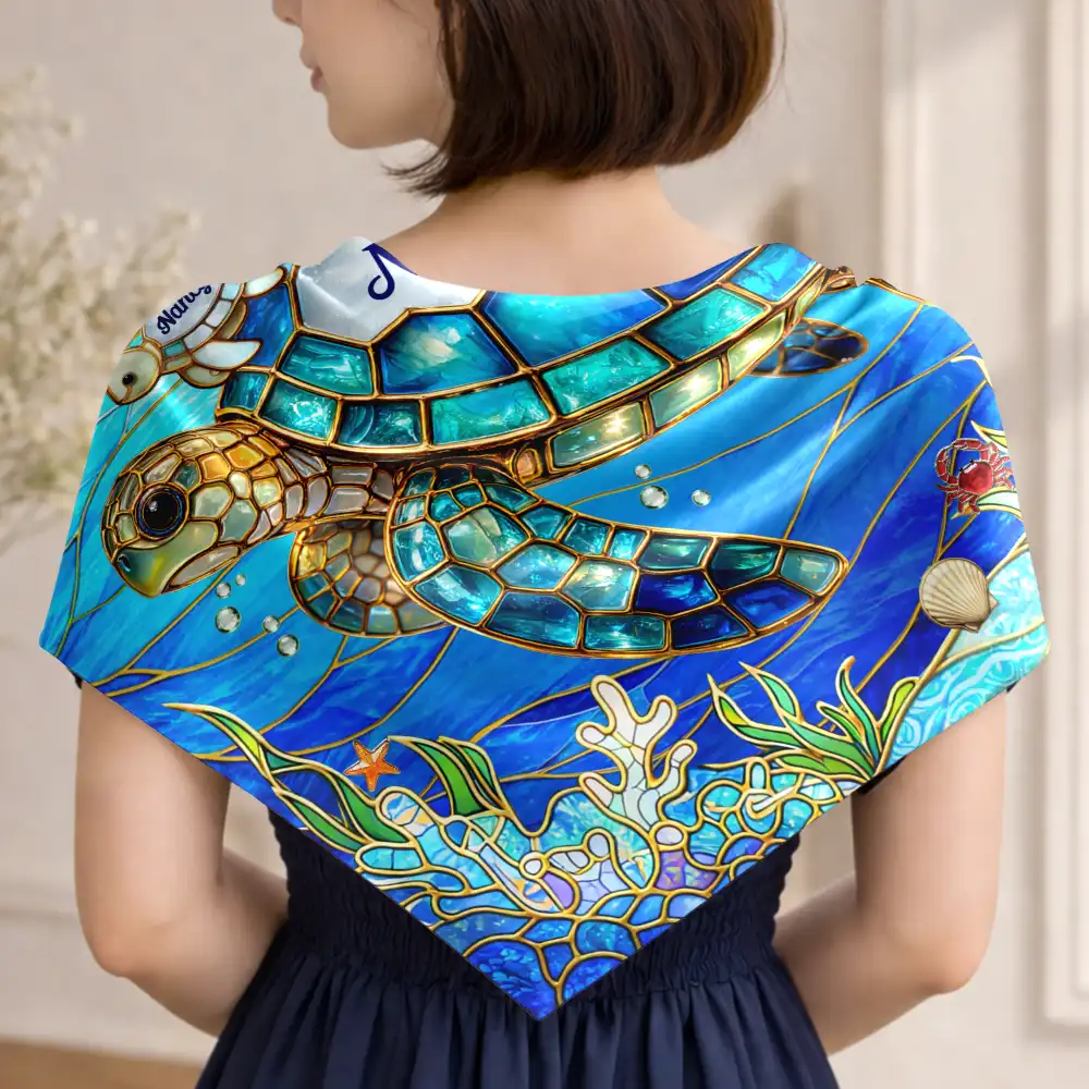 Turtle Silky Satin Effect Mom Grandma - Personalized Scarf - Image 5